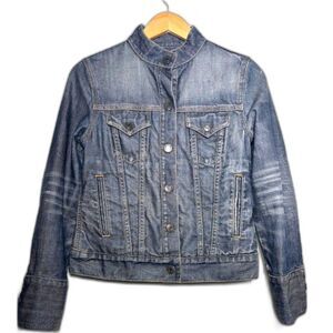 Y2k Vintage GAP Jean Jacket Round Neck Moto Grunge Katseye Band Distressed XS